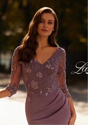 Model wearing a Mother of the Bride dress