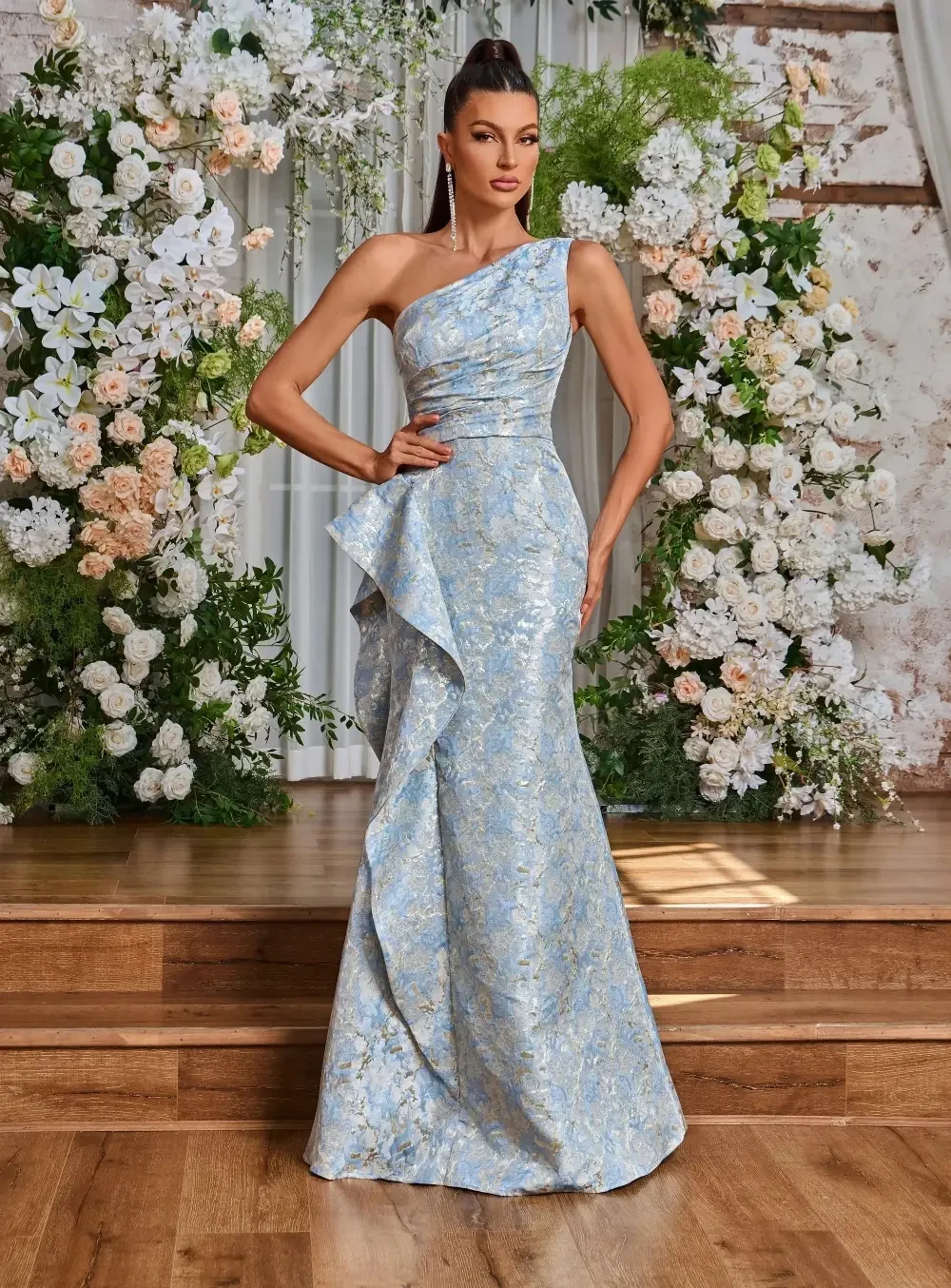 Model wearing a Mother of the Bride dress